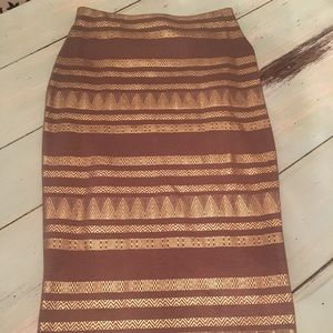 River Island Gold Foiled Knit Midi Skirt - Sz 2